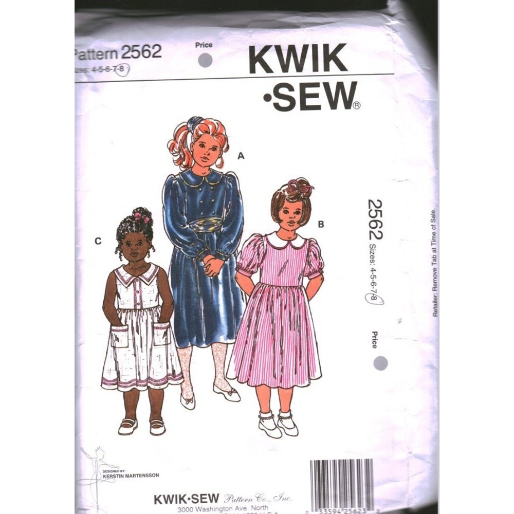 Kwik Sew 2562 Girls Dress Sewing Pattern Sizes 4-8 Kerstin Martensson Vintage